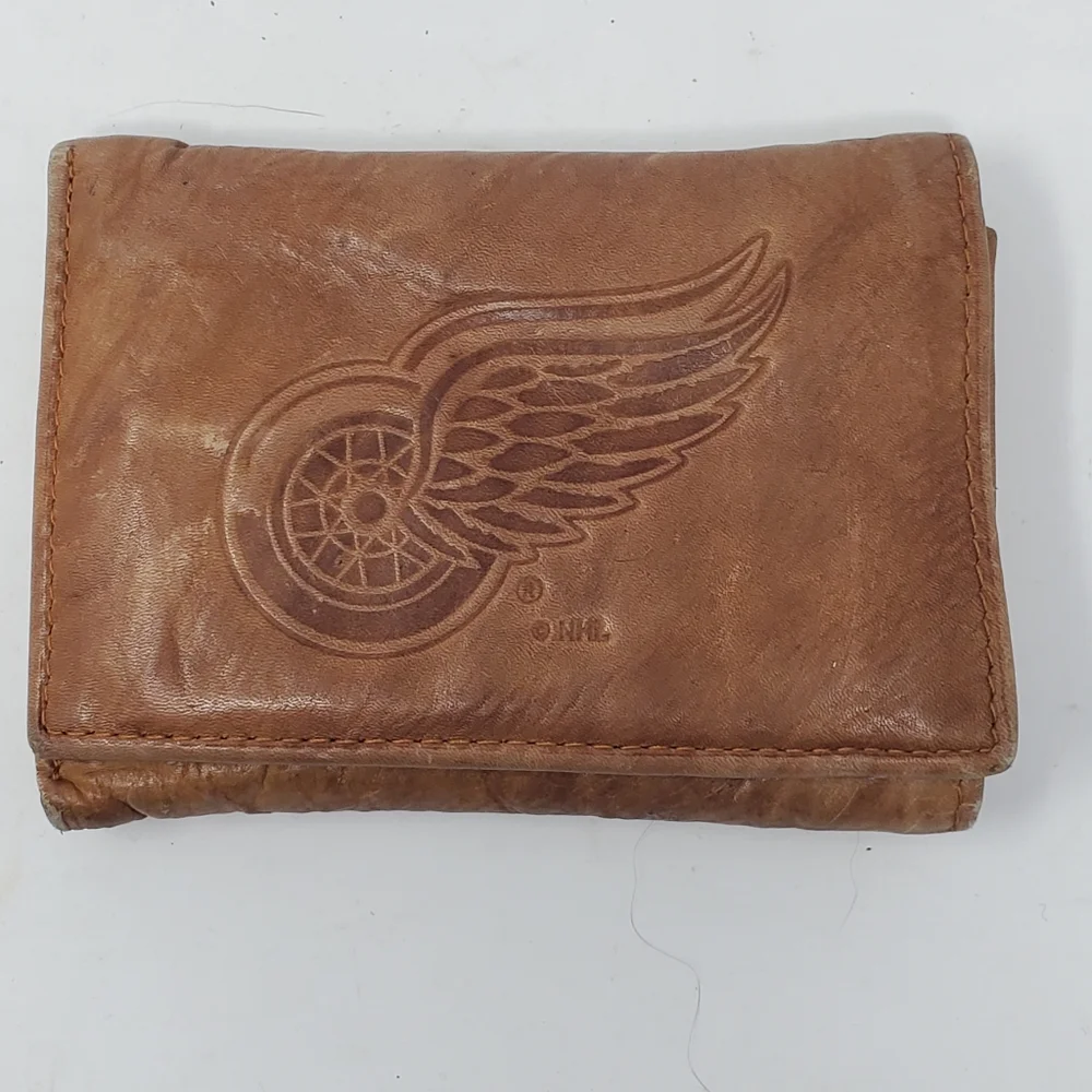 NHL Brown Leather Key Card Holder with Embossed Wing Design